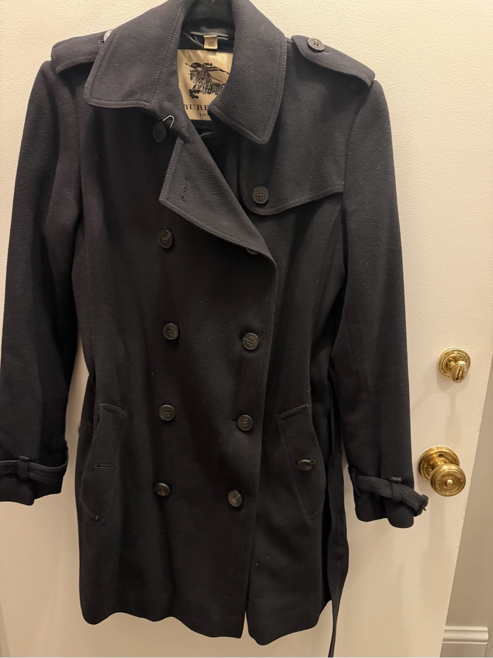 Vintage Burberry Women's Black Double-Breasted Wool Coat size 8